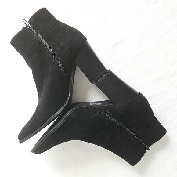 FOREVER 21 Boots Women 10 Black Faux Suede High Heel Ankle Point Toe Block Heel - Picture 4 of 7